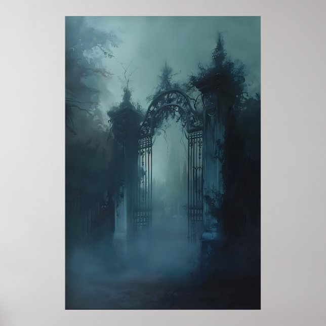 Gotisk Gravstenskyrkogård Konsttryck, Mörk Cottage Poster (Framsidan)