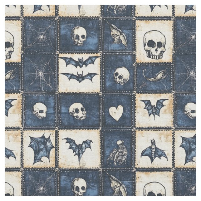 Gotisk Halloween Denim Lapptäcke Mönster Tyg (Närbild)