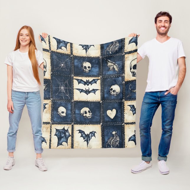 Gotisk Halloween Denim Lappverksmönster Fleecefilt (På plats)