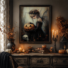 Gotisk Halloween-fe-konst med pumpa på vägg Poster
