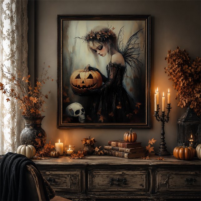 Gotisk Halloween-fe-konst med pumpa på vägg Poster (Skapare uppladdad)