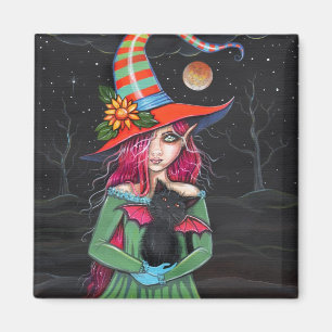 Gotisk Halloween-häxa Kattmagnet Magnet