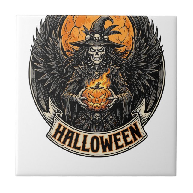 Gotisk Halloween Häxa Vintage Kakelplatta (Framsidan)