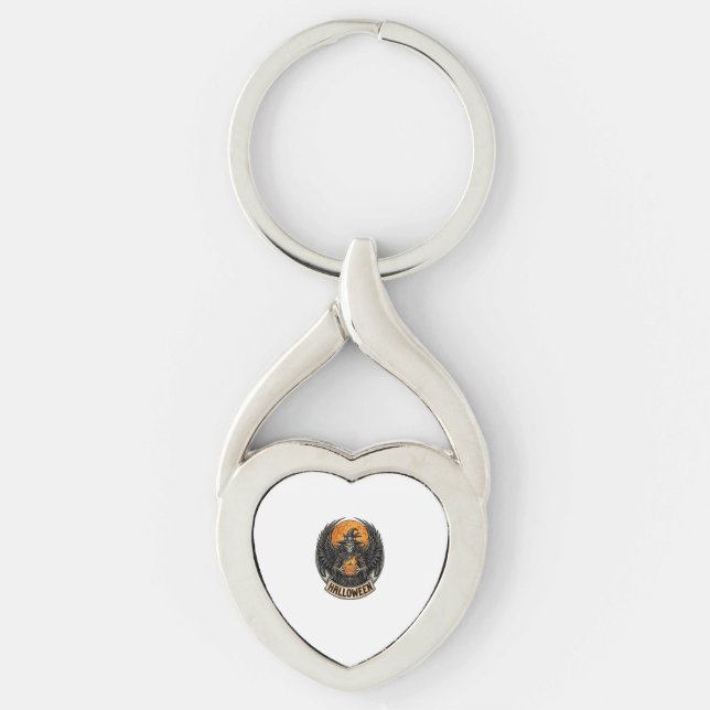Gotisk Halloween Häxa Vintage Twisted Heart Silverfärgad Nyckelring (Framsidan)