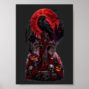 Gotisk Halloween-korpgrav med pumpa Poster
