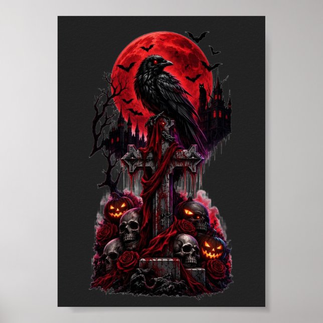 Gotisk Halloween-korpgrav med pumpa Poster (Framsidan)