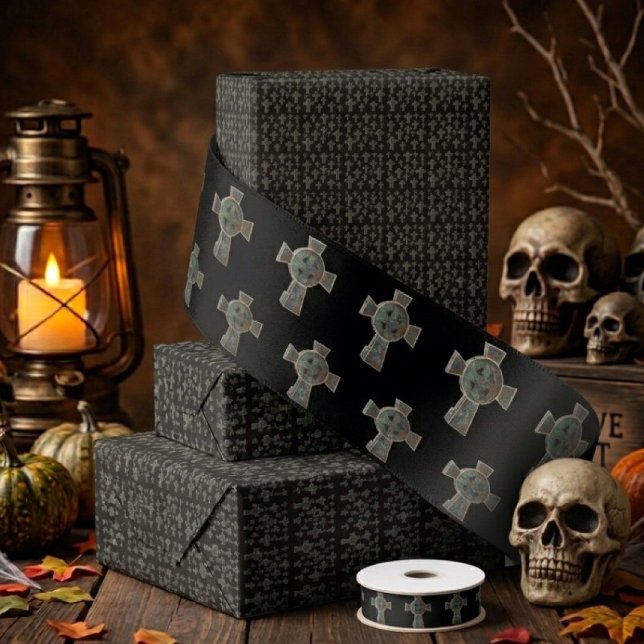Gotisk Halloween kyrkogård gravsten kors ritning Presentpapper (Skapare uppladdad)
