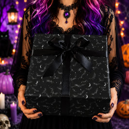 Gotisk Halloween-mönster med svarta fladdermöss Presentpapper