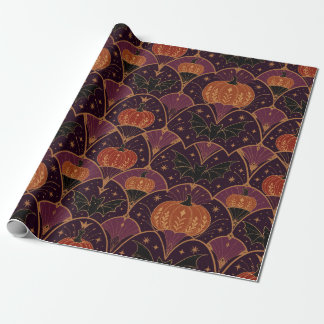Gotisk Halloween-pumpa & fladdermusdamask Presentpapper