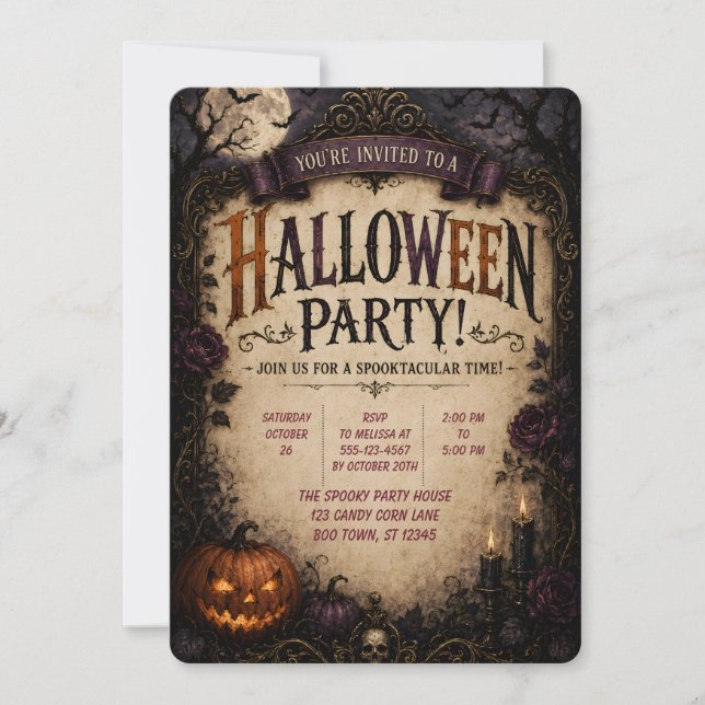 🎃 Gotisk Halloween-pumpafest-inbjudan 🦇 Inbjudningar (Framsida)