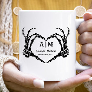 Gotisk Halloween Skalle Hand Hjärta Svart Bröllop Kaffemugg