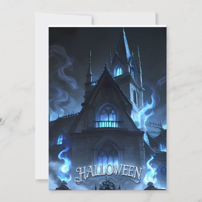 Gotisk Halloween spökslott Inbjudningar (Framsida)