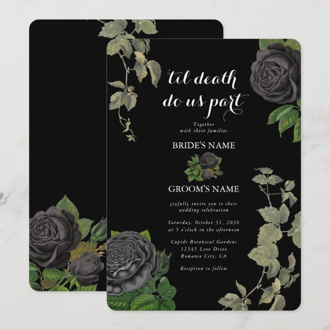 Gotisk Halloween Svarta Rosor Bröllop Inbjudningar (Fram/baksida)