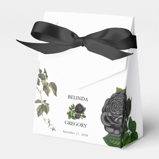 Gotisk Halloween Svarta Rosor Vit Bröllopsfest Presentaskar (Framsidan Sidan)