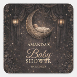 Gotisk halvmåne stjärnor baby shower fyrkantigt klistermärke