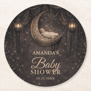 Gotisk halvmåne stjärnor baby shower underlägg papper rund