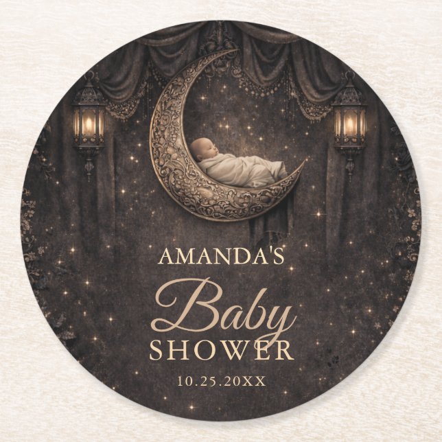 Gotisk halvmåne stjärnor baby shower underlägg papper rund (Framsidan)