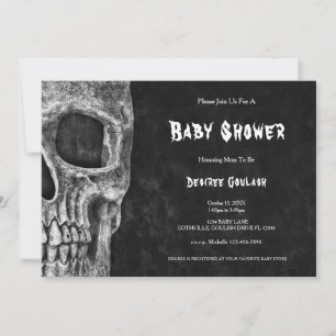 Gotisk halvskalle svart baby shower inbjudan