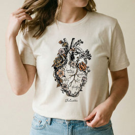 Gotisk Handritad Blommig Vintage Anatomisk Hjärt T Shirt