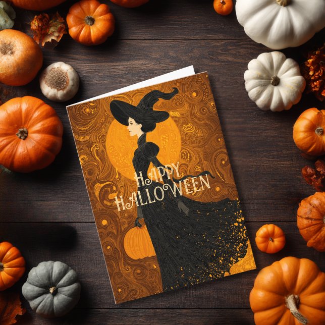 Gotisk Häx Pumpa Halloween Elegant Art Nouveau Kort (Skapare uppladdad)