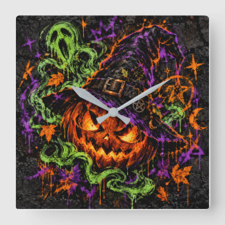 Gotisk häxa Halloween-pumpa väggklocka