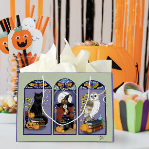 Gotisk häxa Svart katt Uggla Halloween Art Nouveau