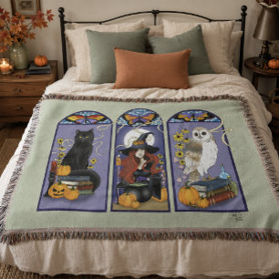 Gotisk häxa svart katt uggla Halloween Art Nouveau Filt