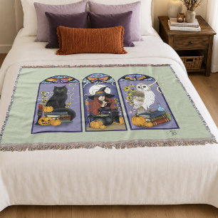 Gotisk häxa svart katt uggla Halloween Art Nouveau Filt