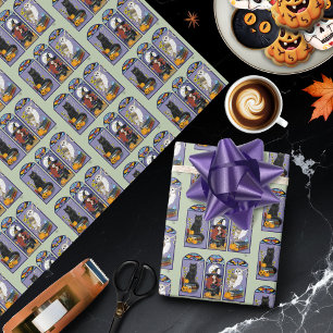 Gotisk häxa Svart katt Uggla Halloween Art Nouveau Presentpapper