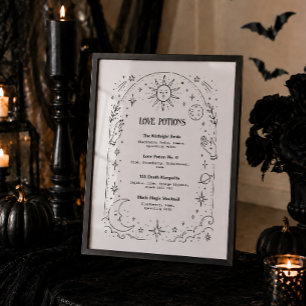 Gotisk häxlik Halloween bröllopsfest dryckesmeny Poster