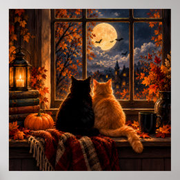 Gotisk höstkattaffisch – Mysig Halloween-konst Poster