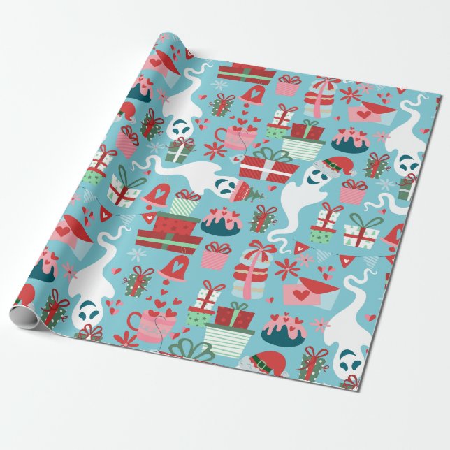 gotisk jul skräck jul tomte spöken blå presentpapper (Utrullad)