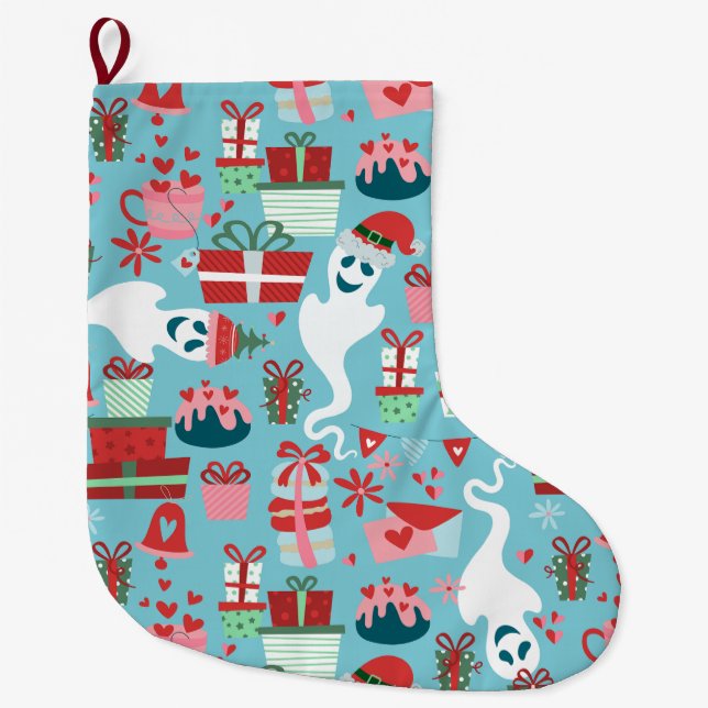 gotisk jul skräck jul tomte spöken blå stor julstrumpa (Framsidan)
