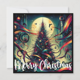 Gotisk julgran i månljus julkort