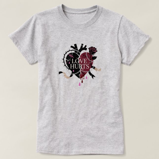 Gotisk Kärlek Gör Ont Brutal Hjärta T-Shirt (Design framsida)