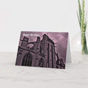 gotisk katedral i lila Grattis på födelsedagen Kort
