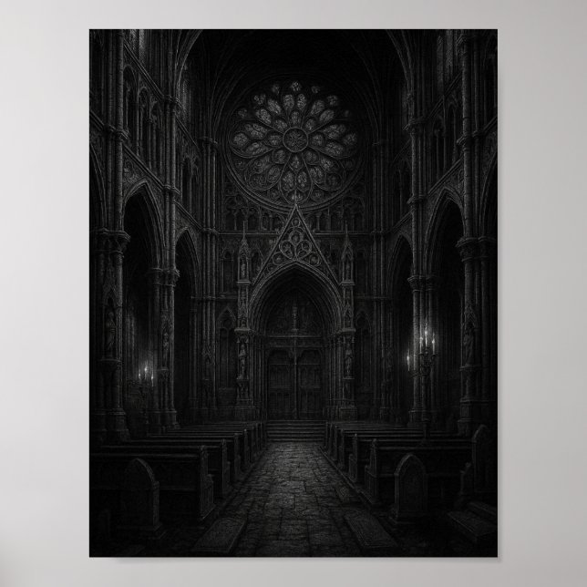 Gotisk katedral i svart + vitt affisch (Framsidan)