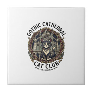 Gotisk katedral katt katt grafisk t-shirt konst - kakelplatta