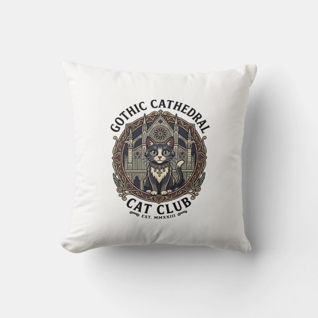 Gotisk katedral katt katt grafisk t-shirt konst -  kudde (Framsida)