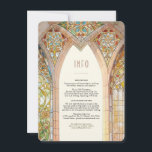 Gotisk katedralfönster glasinformationskort inbjudningar<br><div class="desc">Sätt tonen för en storslagen fest med detta bröllopsdetaljkort inspirerat av gotiska katedraler, med fantastiska glasmålningar i livfulla nyanser av grönt, guld och rött. De invecklade arkitektoniska bågarna och livfulla blomsterornamenten speglar tidlös elegans och andlighet, perfekt för kyrkbröllop eller vintage-inspirerade ceremonier. Den lugna landsbygdsutsikten tillför en romantisk touch, medan baksidan...</div>