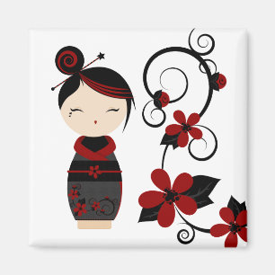 Gotisk Kokeshi och blommamagnet Magnet