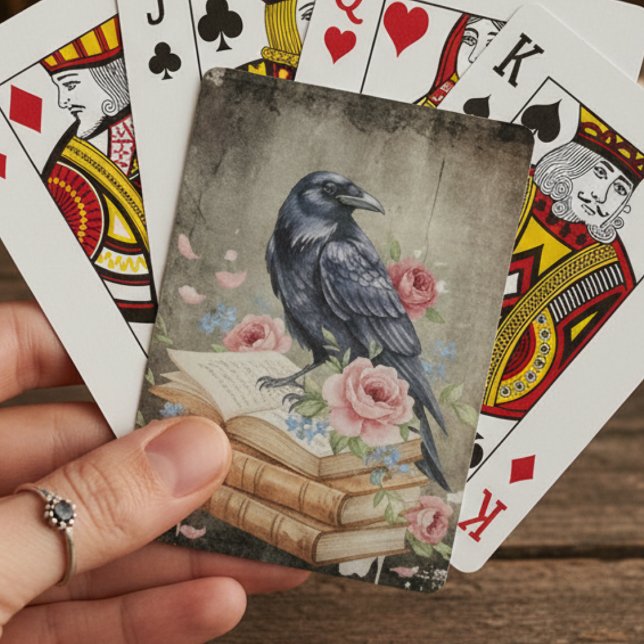 Gotisk Korp Mörk Akademi Casinokort (Dark Academia Raven, Books and Roses playing cards
)