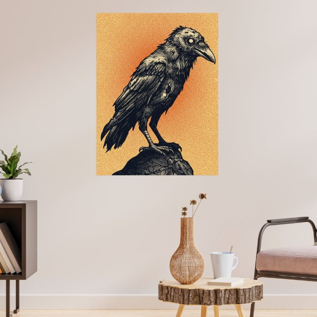 Gotisk korp på mjuka persikotoner poster (Vardagsrum 3)