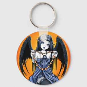 Gotisk korpsvart bevingad ängelkonst Keychain "f Nyckelring