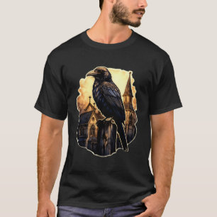 gotisk Kråka med Church Goth Chapel Raven Mörk Art T Shirt