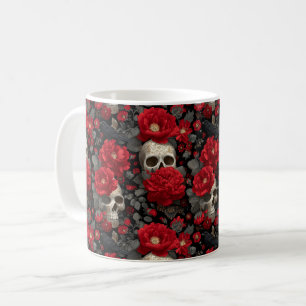 Gotisk kråka och dödskalle blomster sömlöst mönste kaffemugg