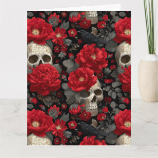 Gotisk kråka och skalle blomster sömlöst mönster kort