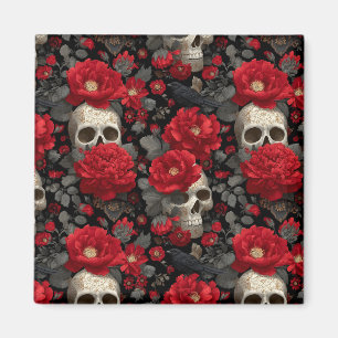 Gotisk kråka och skalle blomster sömlöst mönster magnet