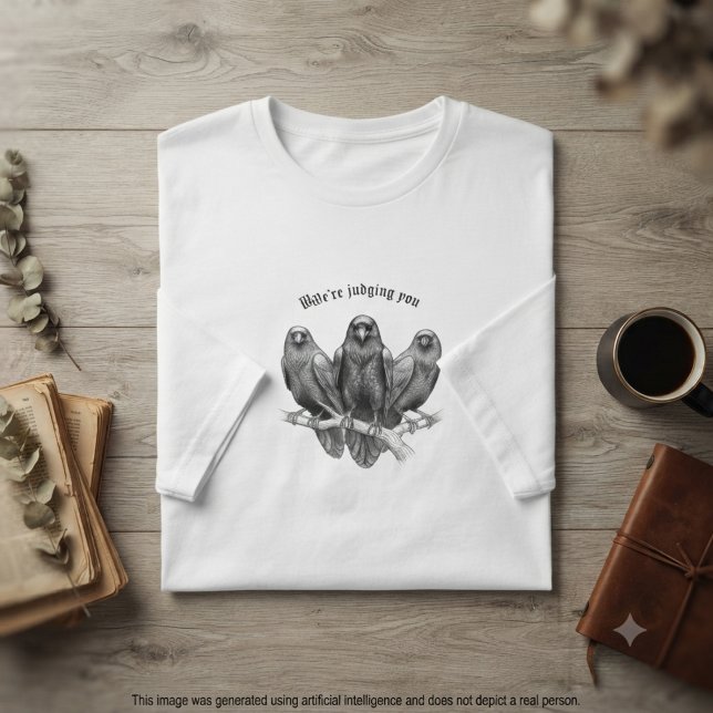 Gotisk kråka vi dömer dig sarkastisk present t shirt (Sarcastic trio of ravens on a branch design for anyone with a dark sense of humor.)