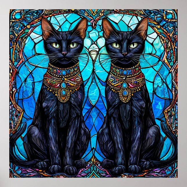🐈 Gotisk Kunglig Katt Glasfärgskonst 🐈 Poster (Framsidan)